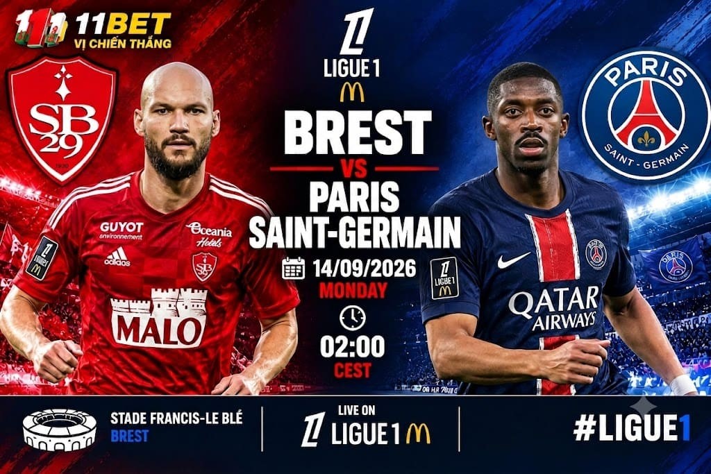 11BET Soi Kèo Brest vs Paris Saint-Germain 01h45 ngày 14/09: Nhà Vua Vùng Dậy